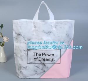 China biodegradable plastic shopping bags with own logo,Low Density Glossy Plastic Handle Merchandise Clothing Die Cut Packing wholesale