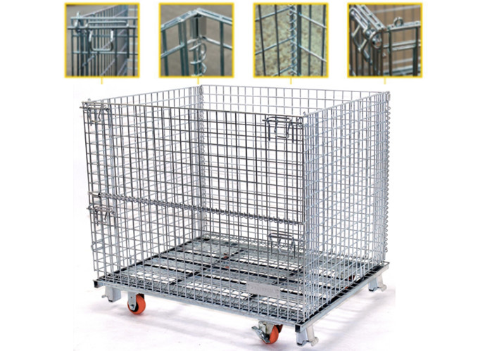 Aceally Industrial Foldable Mesh Storage Cage With Wheels For Warehouse