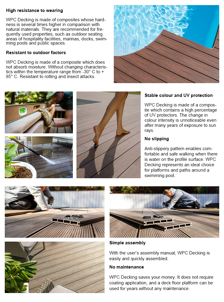 Long Lifespan Wood-Plastic Composite 150x25mm WPC Decking for Rumanien Pool Jetty