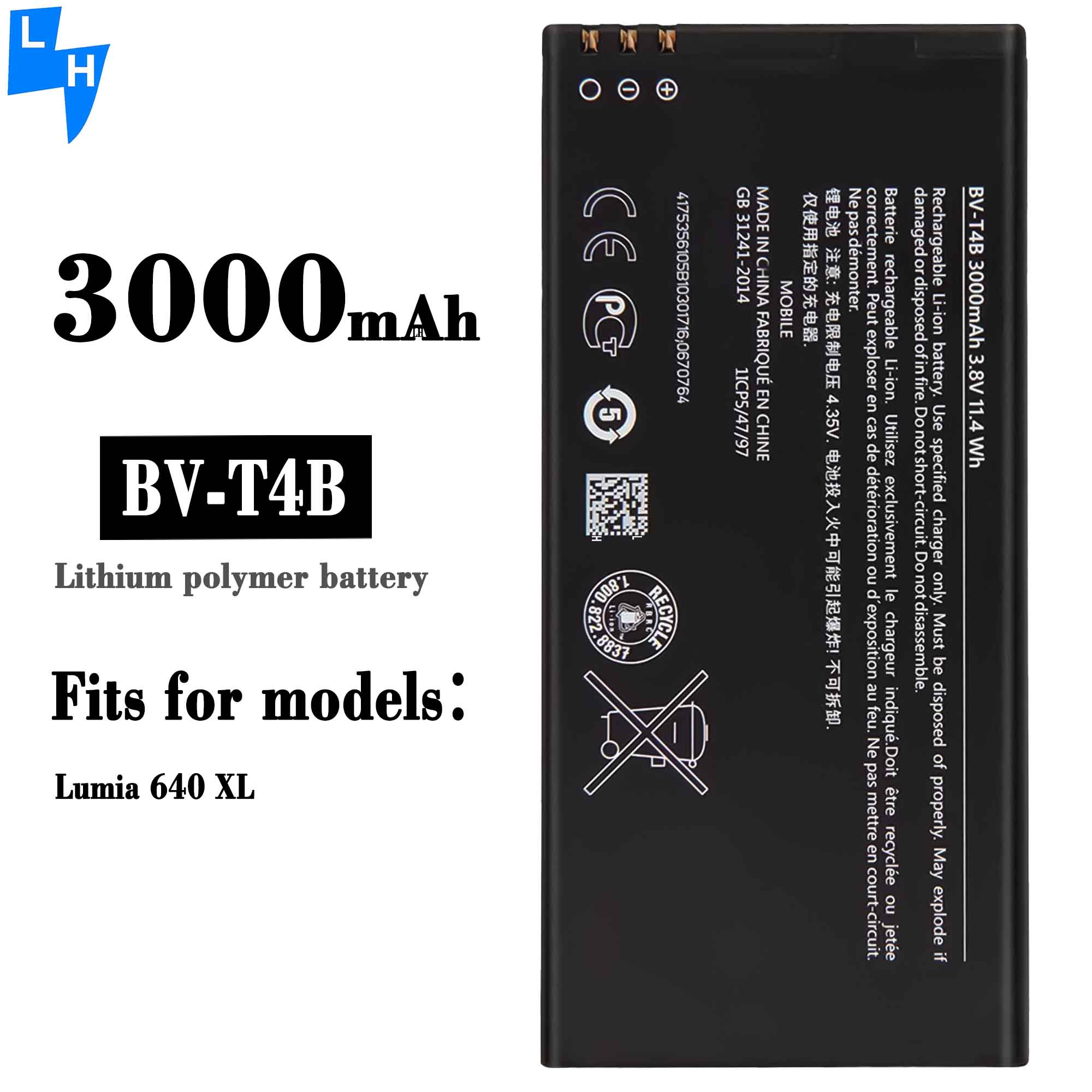 Double IC Protection 3000mAh BV-T4B Li-ion Battery for Lumia 640 XL Smartphone For Nokia