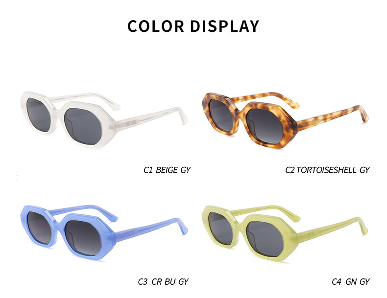 Polygonal frame Round Acetate Sunglasses Oval Lens Geometric Fashion