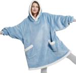 Long Sleeves Flannel Sherpa Oversized Hooded Blankets TV Hoodie Blanket