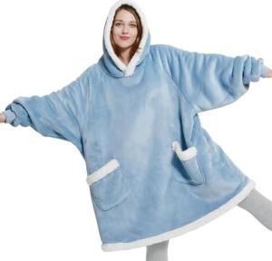 China Long Sleeves Flannel Sherpa Oversized Hooded Blankets TV Hoodie Blanket wholesale