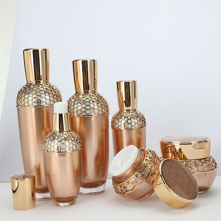 Gold Luxury Acrylic Cosmetic Beauty Packaging Bottles / Jar 30ml 1oz