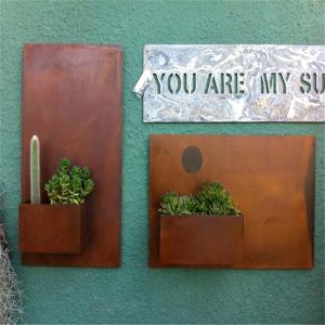China Outdoor Rusty Metal Ornaments Weathering Steel Rectangle Wall Hanging Planter wholesale