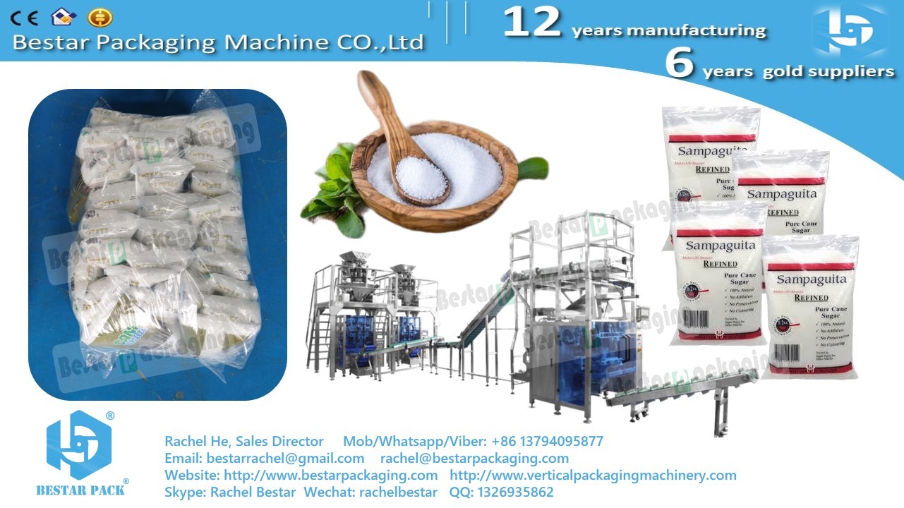 Automatic packaging line for white sugar 30 small pouches counting and stacking in big pouch