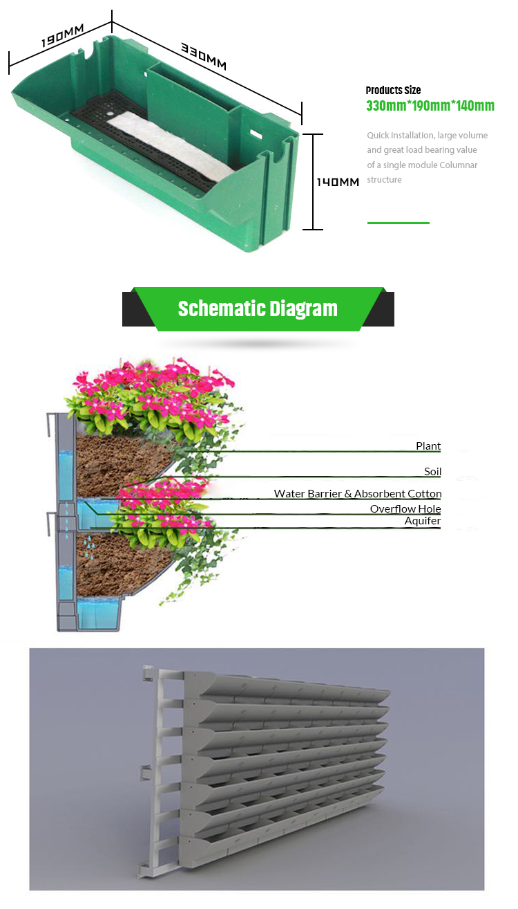 Uv Protect Green Wall System Vertical Garden Pot Planter Tower Liner Back Outdoor for Gardens