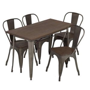 China Durable Steel Restaurant Dining Table Set With 4 Chairs Powder Coating wholesale