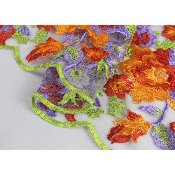 Beautiful Floral Multi Colored Embroidered Tulle Lace Fabric For Bridal Gown Dress