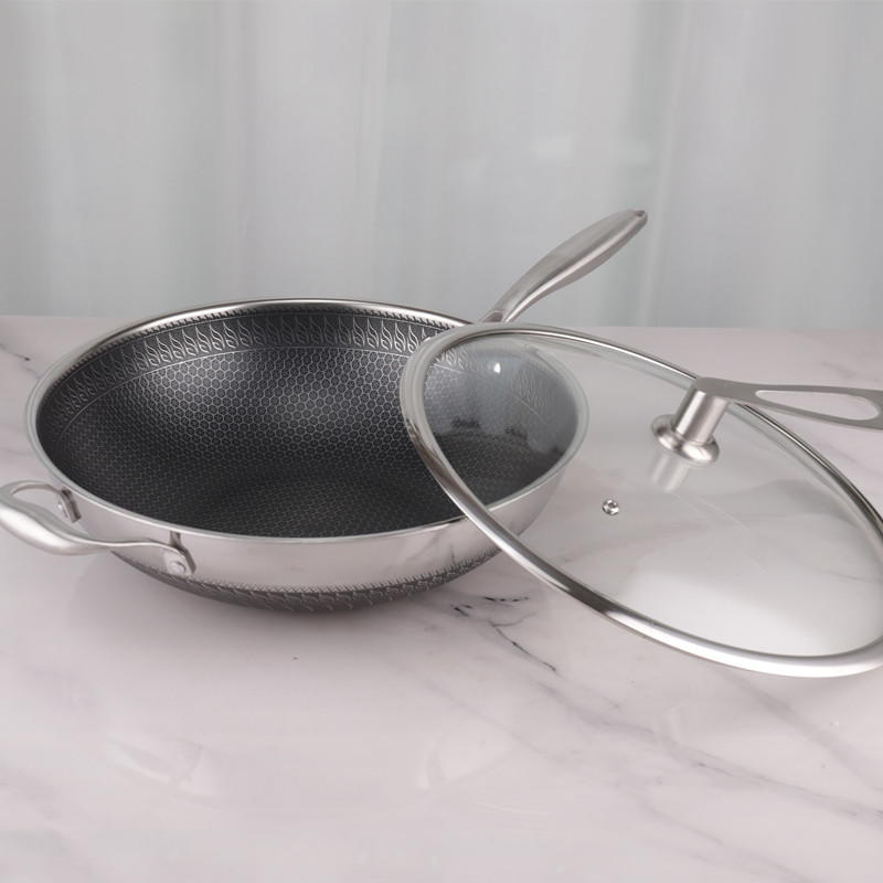 Nonstick Stovetop Frying Pan Stainless Steel 32cm Honeycomb With Lid