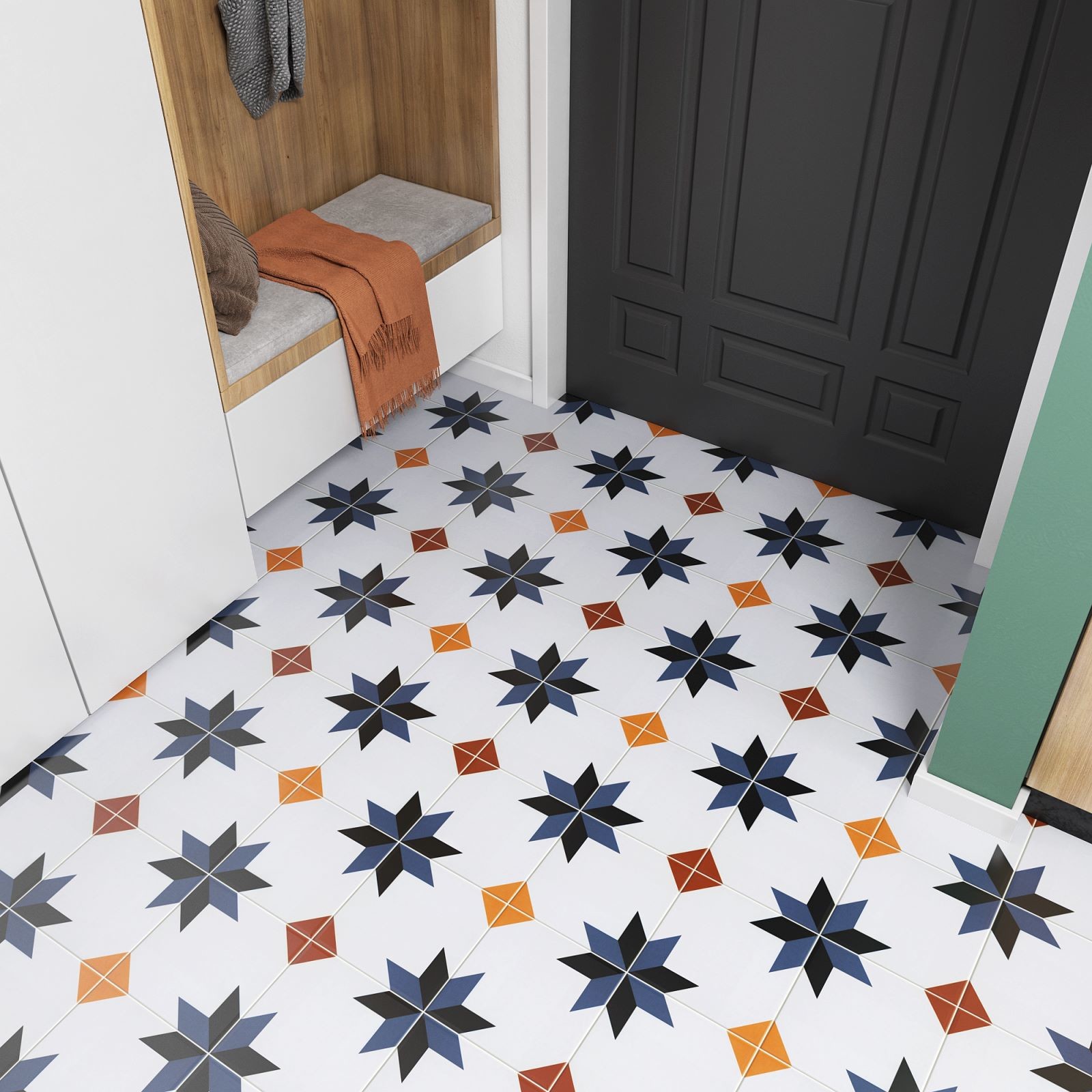 Encaustic 200x200mm Floor Ceramic Rustic Tile For The Hotel And Grade AAA White And Blue Tile For Bathroom