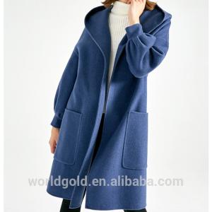 China Blue Women'S Casual Winter Coats With Hood , Long Woolen Jacket For Ladies wholesale