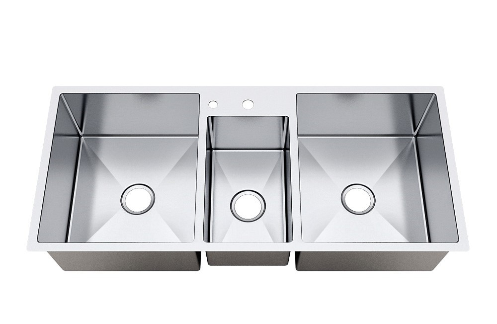 Triple Bowl Square Corner Top Mount Stainless Steel Kitchen Sink 70 X 20 Inches