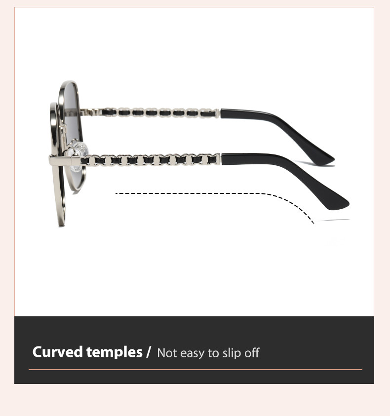 144mm Women Polarized Sunglasses , Metal Rim Sunglasses Chain Mirror Legs