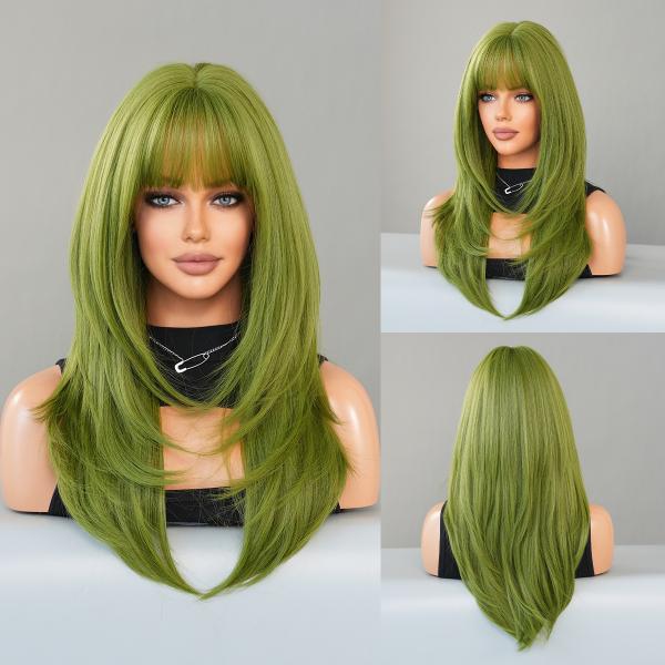 Fashion Long Straight Hair Green Synthetic Wigs For Women
