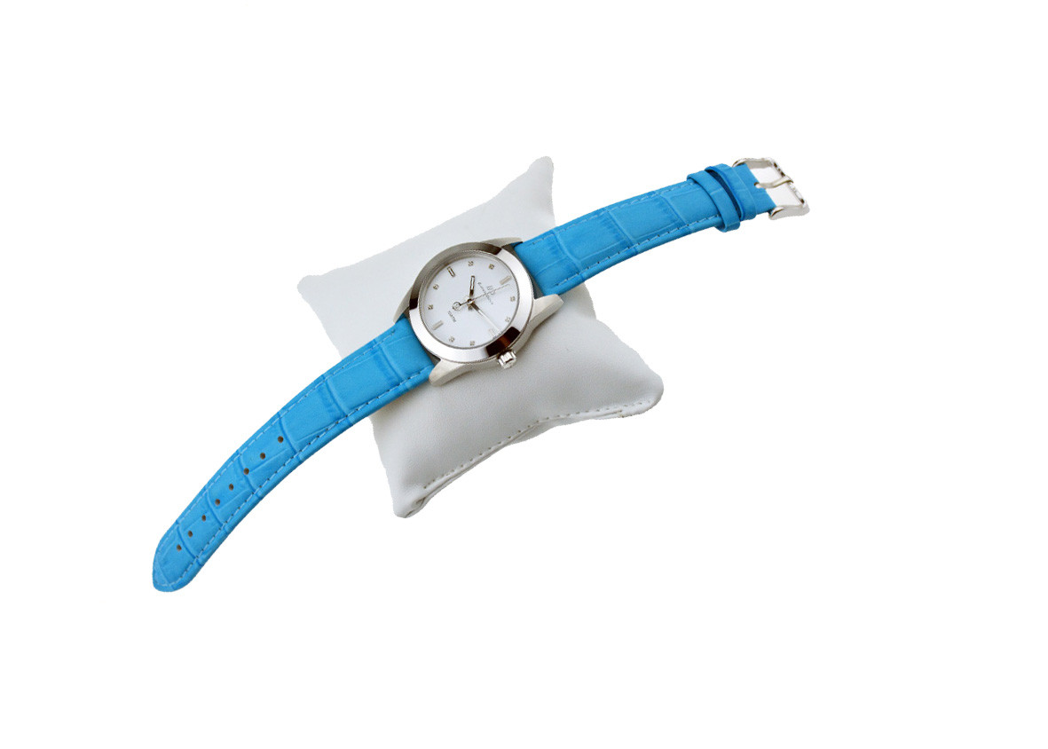 Blue Ladies Quartz Stainless Steel Watch Genuine Leather 10ATM 8 Pcs Stones Mark