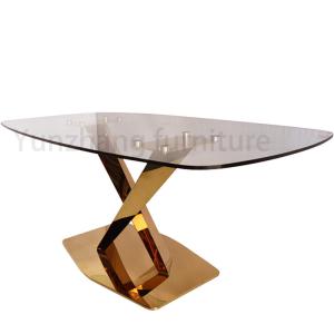 China Elegant Luxury Modern Dining Tables With Glass Top Glossy Finish wholesale