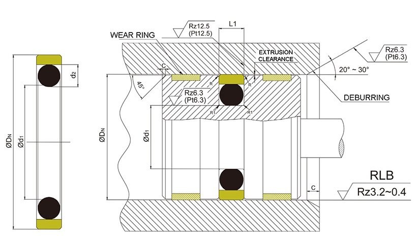 SPGO Seal For Hydraulic Cylinders With NBR/FKM O-Ring For Heavy Duty Machinery