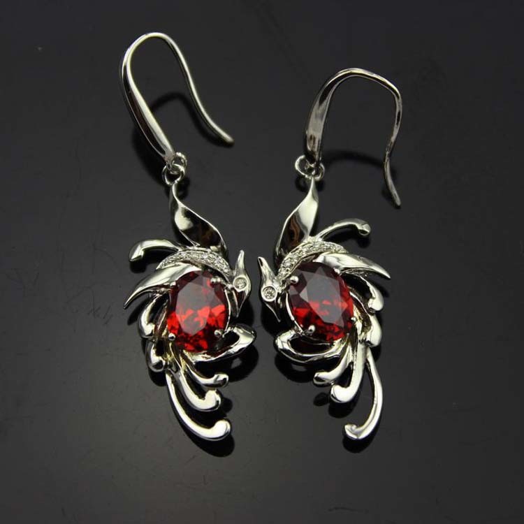 18k Rose Gold Plated 925 Silver Garnet Cubic Zircon Dangle Earrings(SE10015)