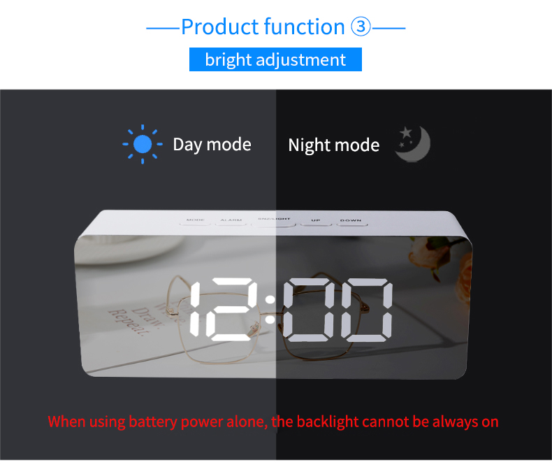 Household Thermometers Creative LED Mirror Digital Electronic Clock For Bedside Gift