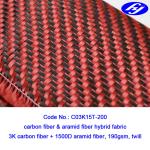Black / Red 2x2 Twill Carbon Aramid Fabric 200gsm Red Kevlar Para Aramid Fabric
