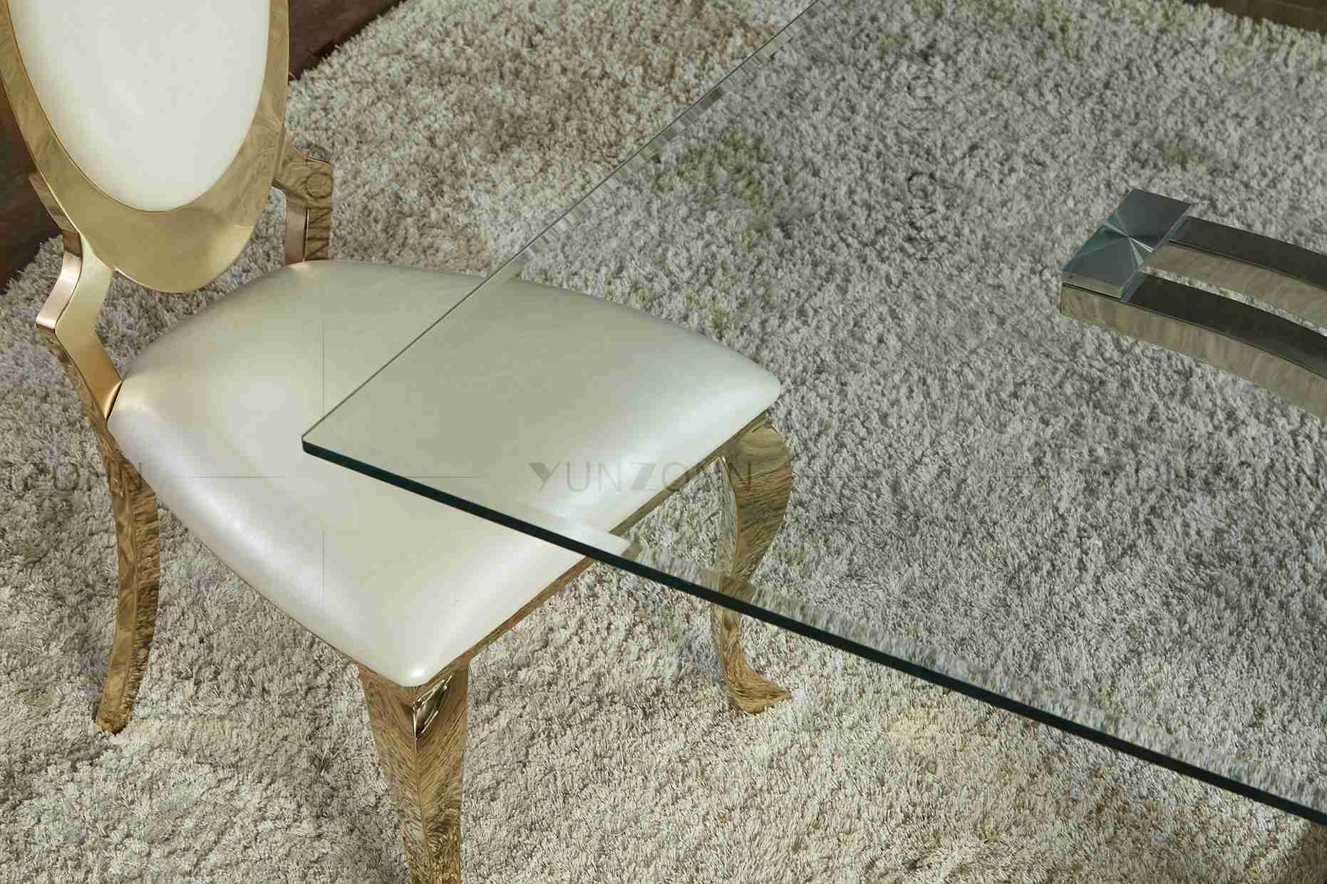 Seagulls Design Luxury Modern Glass Top Dining Table Set 4 Seater Stainless Steel Base Frame Silver