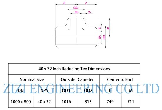 40 X 32 Inch Flanged Reducing Tee , Sch 20 ASTM A234 WPB Pipe Reduction Fittings