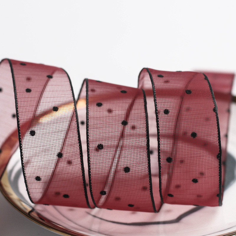 10mm-60mm Dot Velvet Wired Ribbon Embroidery double sided velvet ribbon
