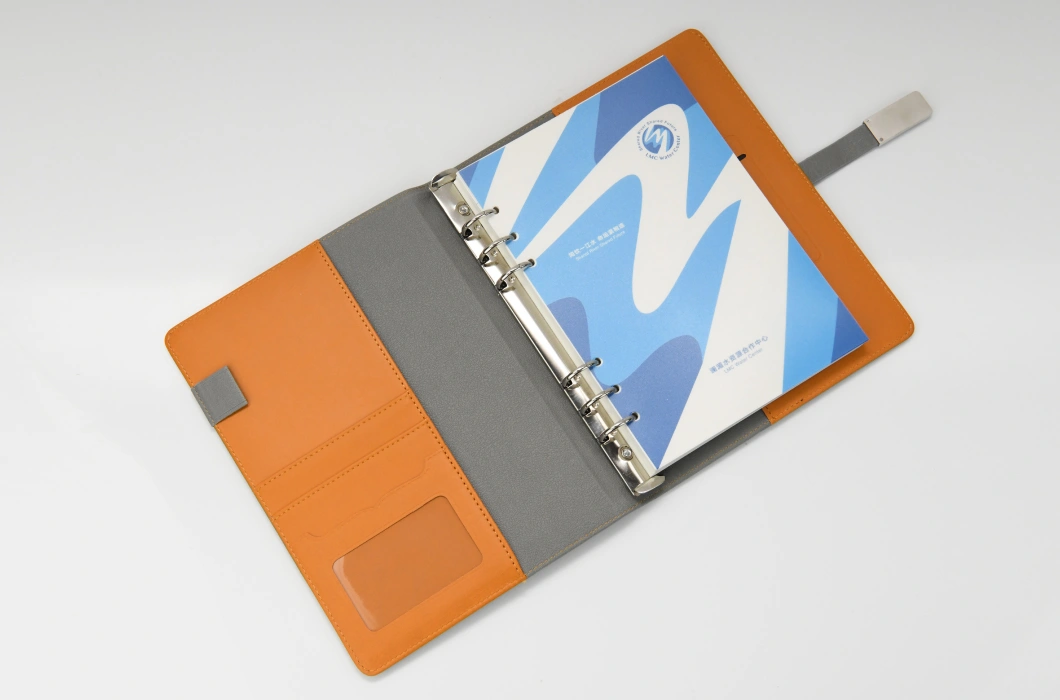 Grey High-Grade PU Leather Notebook with Magnetic U Disk Buckle, Customizable Logo