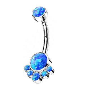 China 10mm 14G Titanium Piercing Jewelry Blue Synthetic Opal Stone wholesale