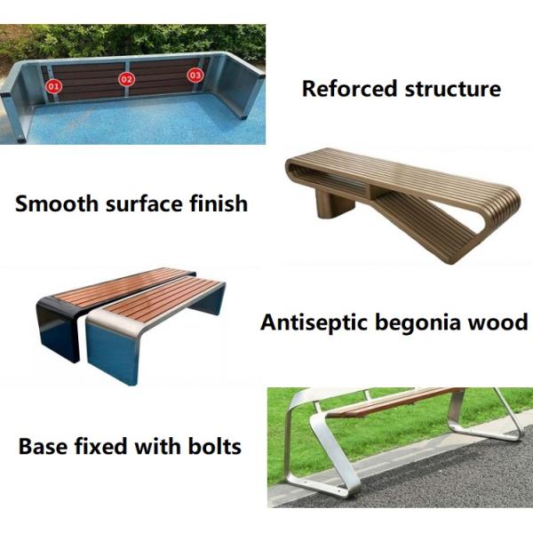 Begonia Wood Galvanized Metal Outdoor Bench WPC 3 Seater Metal Garden Bench