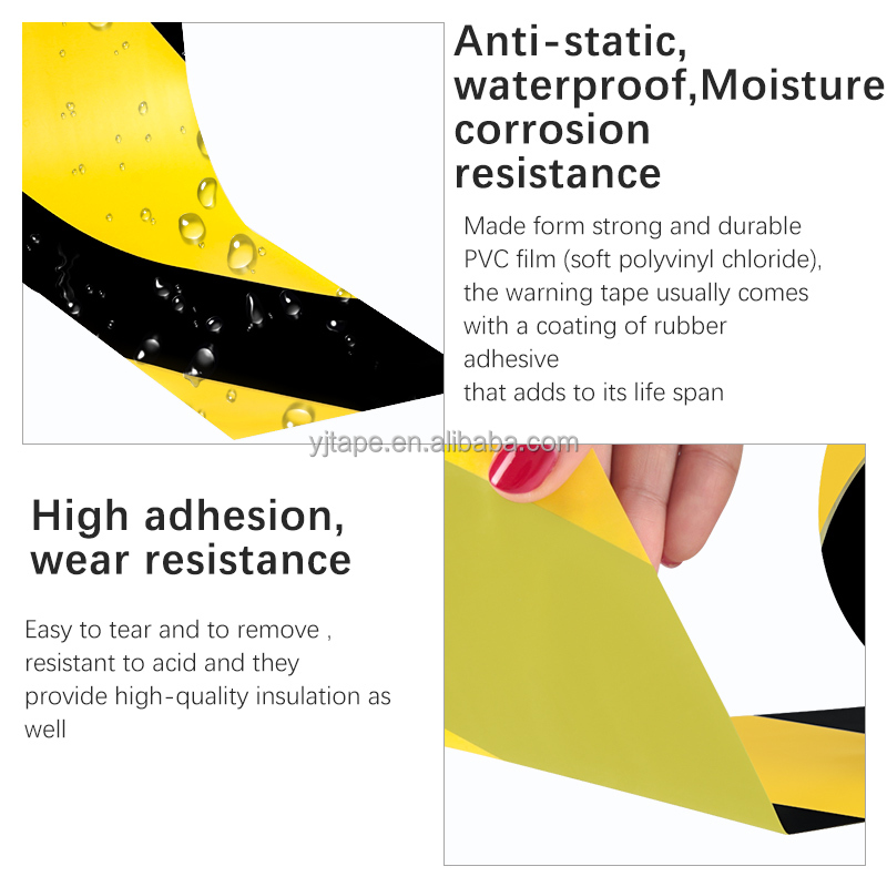Black PVC Waterproof Self Adhesive Floor Warning Tape Acrylic Adhesive Caution Floor Tape