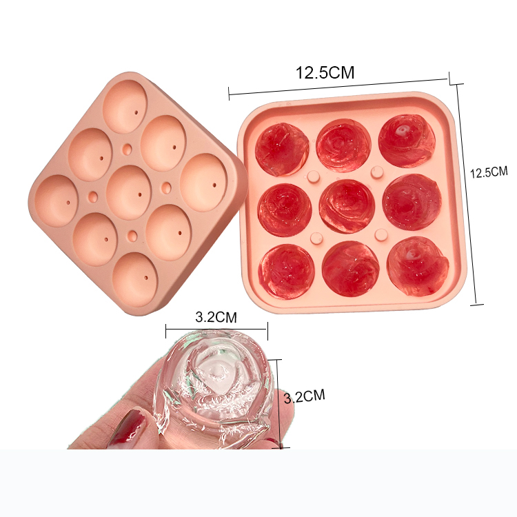 Silicone Small Rose Shaped Ice Cubes Maker Sustainable 9 Cavity 1.2 Inch
