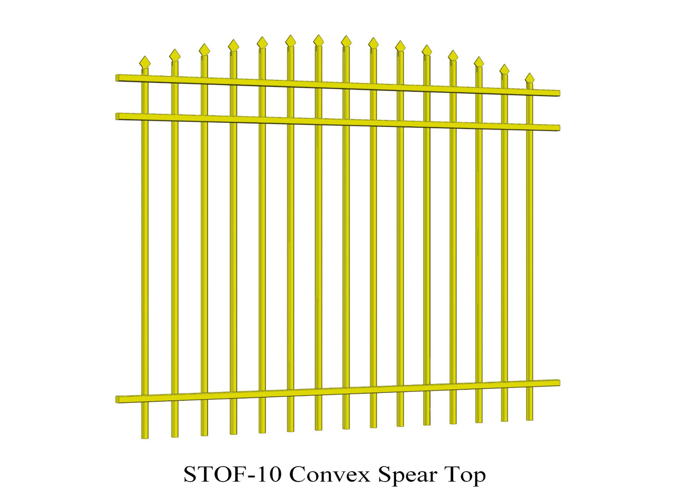 Convex Spear Top Crimped Steel Garrison Fencing 40mm x 40mm x 3 rails Tubular Steel Fence powder coated 80 microns