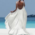 Solid Color 155cm Women's Beachwear Dresses , Sling Backless Casual Beach Maxi