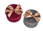 Round Glitter Velvet Jewelry Box , Suede Gift Box Stamping Logo With Top Ribbon