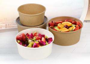 China PE Coated Take Away Recyclable 750ml Kraft Paper Salad Bowls wholesale