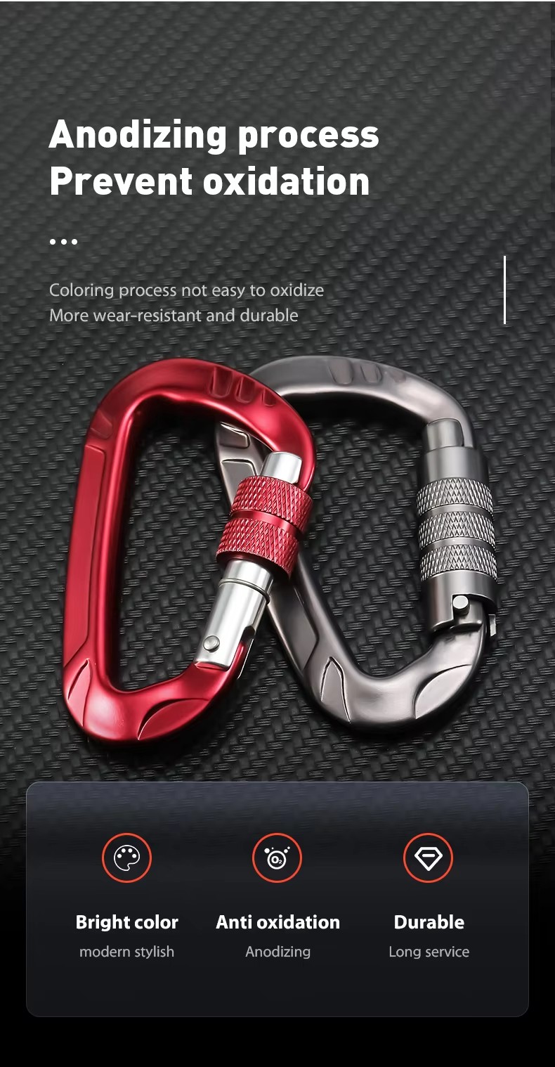 Aluminum Climbing Screw Locking Carabiner 12kN Gym Carabiner Clip for Heavy Industry