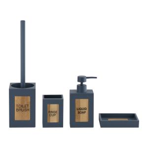 China Square Polyresin Bathroom Accessories Set With Laser Bamboo Letter wholesale