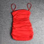 Spaghetti Straps Club Stretch 66cm Sleeveless Pleated Bodycon Dress