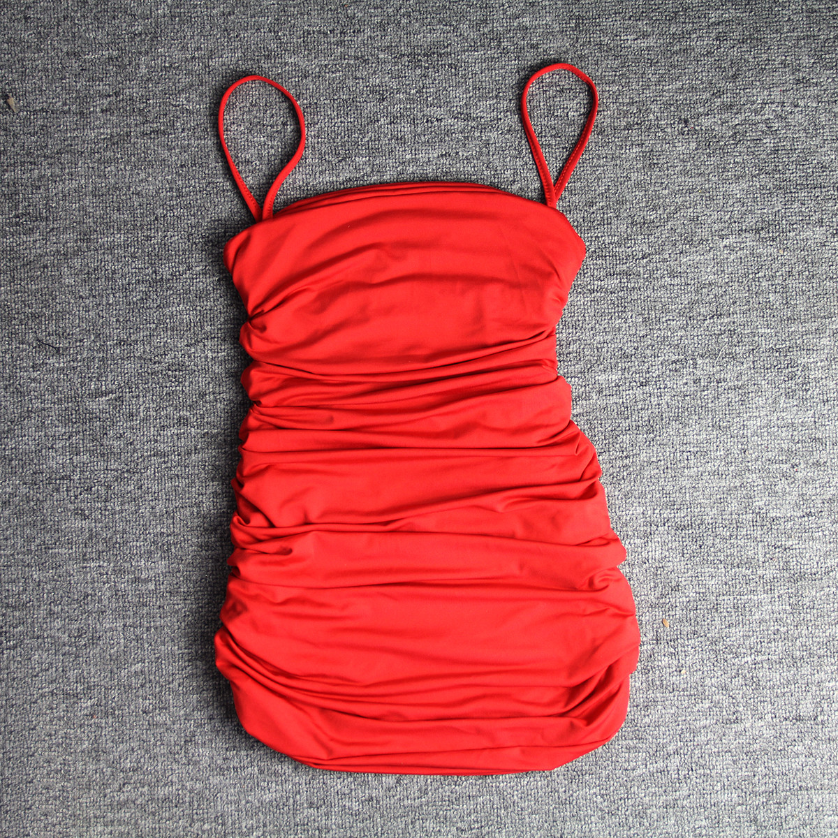 Spaghetti Straps Club Stretch 66cm Sleeveless Pleated Bodycon Dress