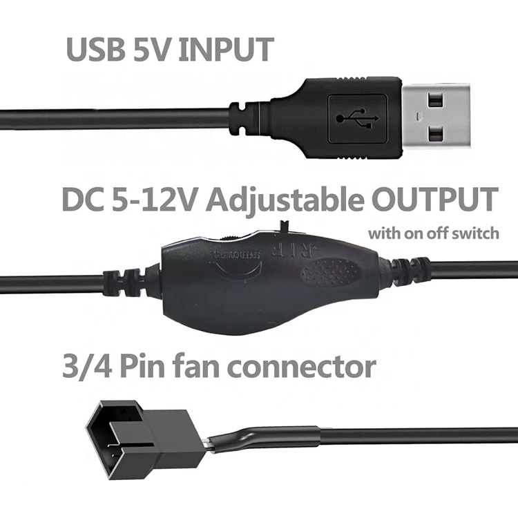 Adjustable USB 5V Step up Boost to DC 12V 3 Pin 4 Pin Connector Fan Speed Controller Power Adapter Cable for PC Cooling Fan