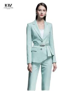 China 2021 Fashion Women's Slim Formal Office Skirt Suit with V-neck Collar and Full Sleeves wholesale