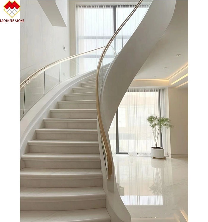 Indoor Cream Beige Marble Anti-Slip Curved Stairs Skirting Tiles for Modern Design