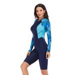 Sunproof Polyester Womens Surfing Suits Zipper One Piece Long Sleeve Swimsuit