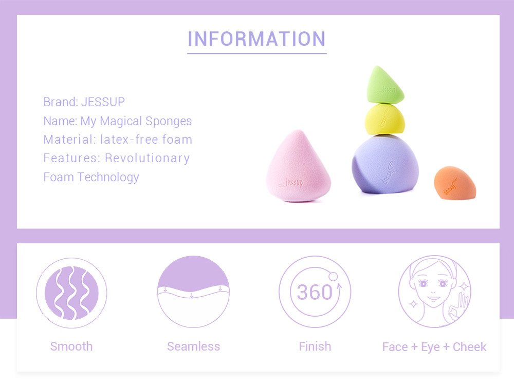 Jessup 5pcs 47g Makeup Puff Sponge Colorful Multifunctional