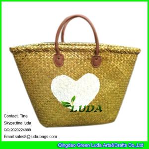 China LUDA wholesale designer handbags hear shape printed seagrass tote straw bag wholesale