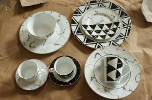 China superwhite elegant gold line dinner set /dinner plate/mug/bowl with colour box wholesale