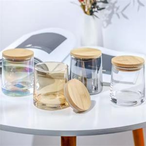 China Glass Candle Jar Empty Cup Candle Holder With Wooden Lid Votive Container Bedroom Decoration on sale