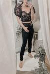 Square Neck Puff Sleeve Backless White Lace Crop Top Short Sleeve